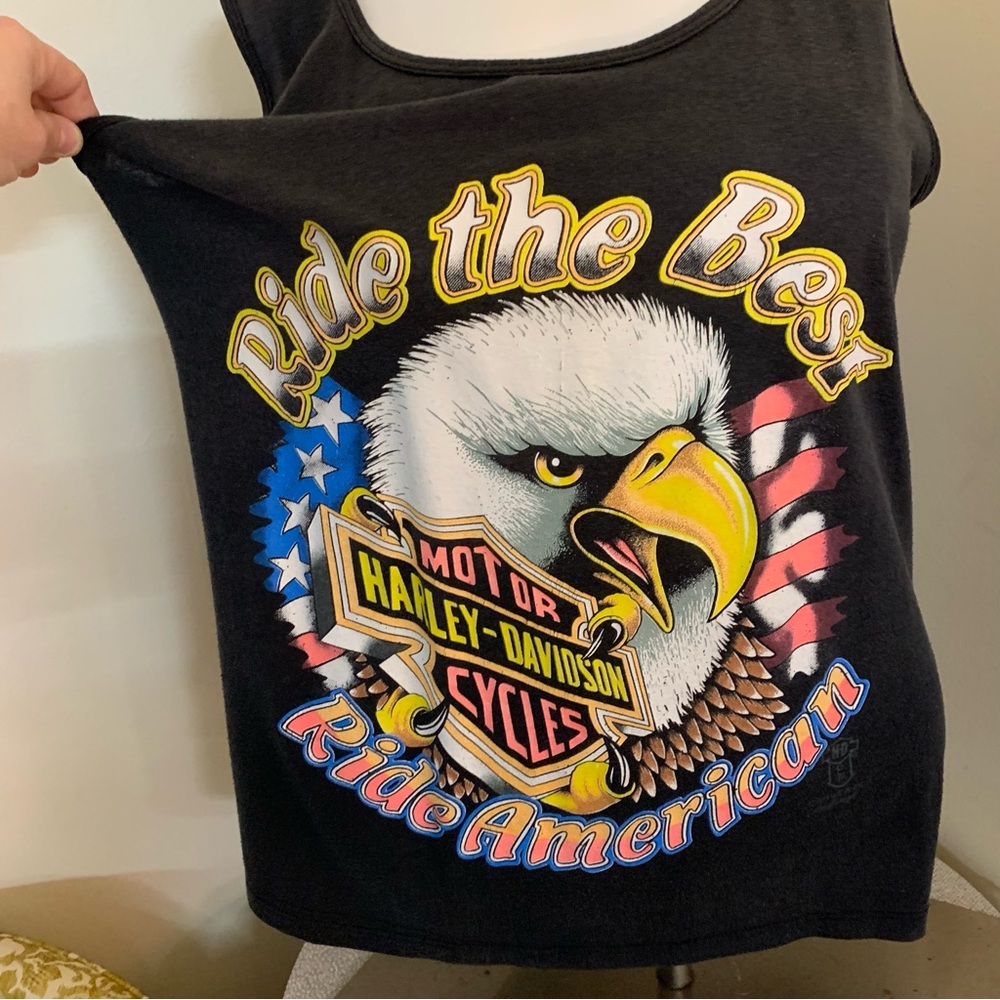 Harley Davidson vintage biker tank top. Early 80s. Vibrant colors. Normal wear. - Picture 3 of 6